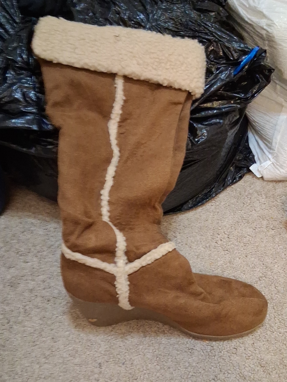 UNIONBAY Brown Suede Shearling-Trim Knee Boot